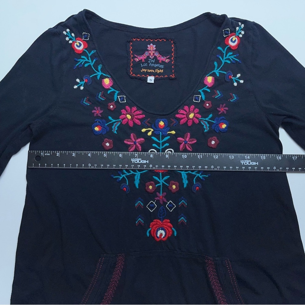 Johnny Was Black Embroidered Floral V-Neck Top Womens Small Long Sleeve Cotton - Picture 10 of 14